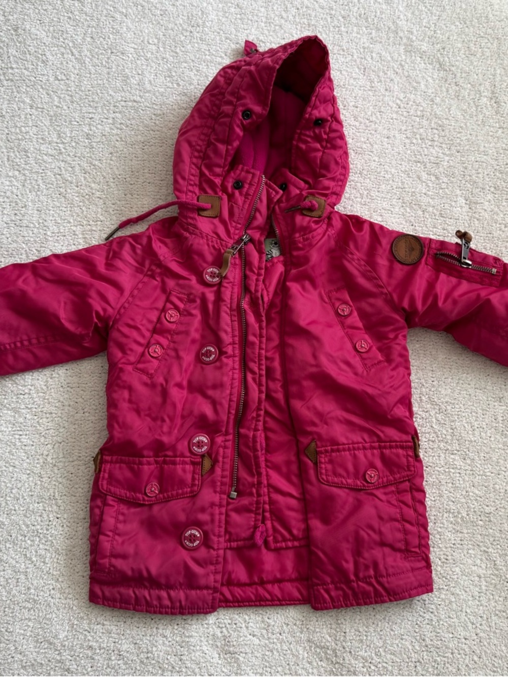 Girls' Hooded Puffer Coat in Deep Pink